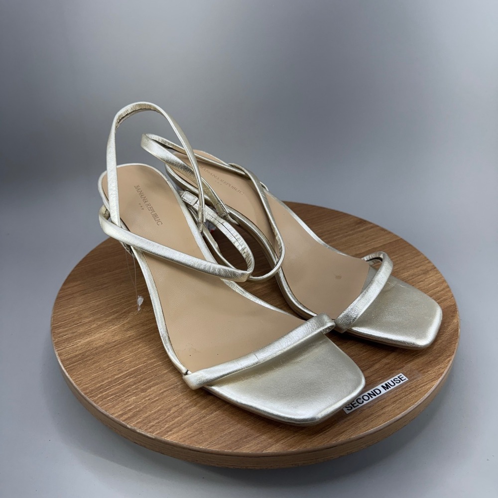 Banana Republic Strappy Heel Sandals 8.5 Gold Metallic‎ Square Toe Minimalist